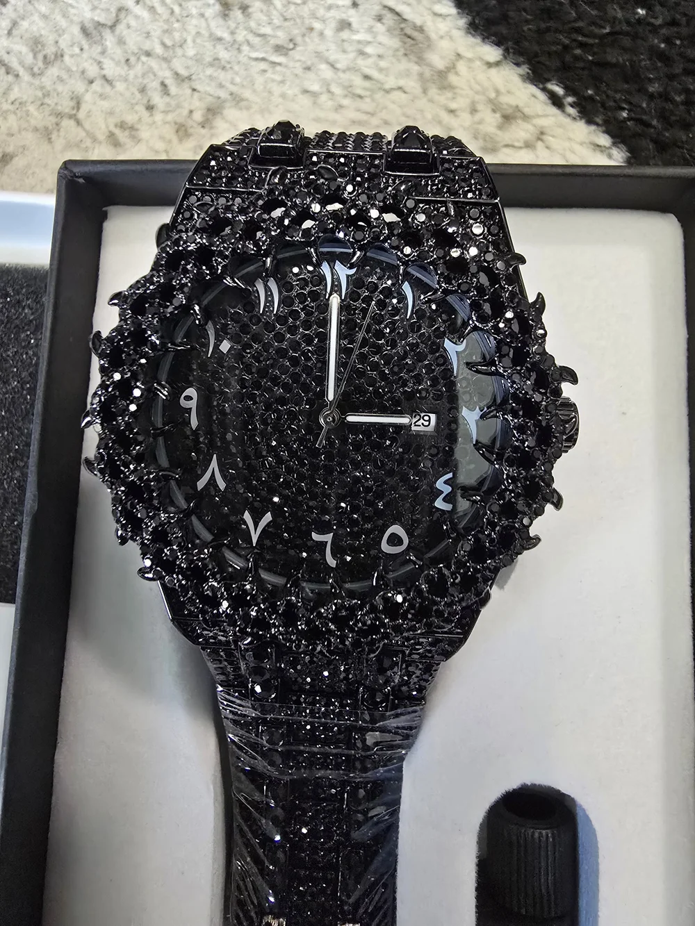 Black Crystal-Embellished men's Fashion Watch